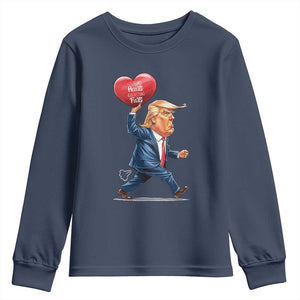 Funny Valentine's Day Trump Youth Sweatshirt Stealing Hearts And Blasting Fart TS09 Navy Print Your Wear