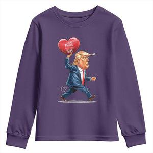 Funny Valentine's Day Trump Youth Sweatshirt Stealing Hearts And Blasting Fart TS09 Purple Print Your Wear