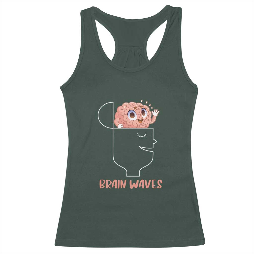 Funny Neuroscience Brain Waves Racerback Tank Top TS09 Dark Forest Green Print Your Wear