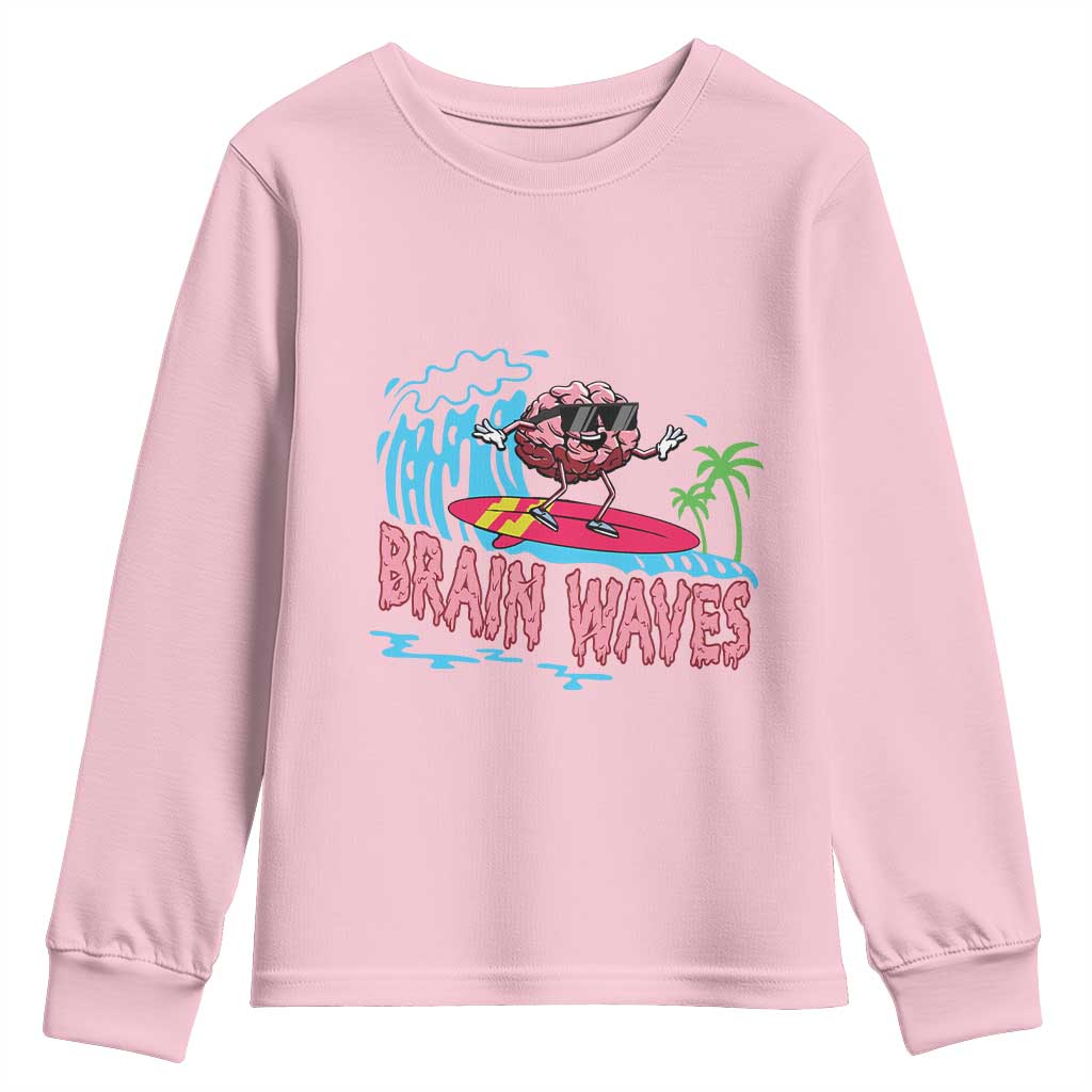 Funny Brain Waves Neuroscience Youth Sweatshirt TS09 Light Pink Print Your Wear