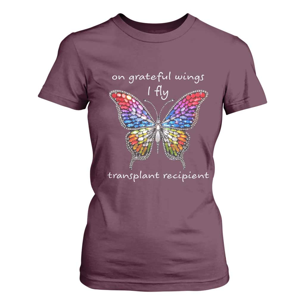 Transplant Recipient T Shirt For Women On Grateful Wings I Fly TS09 Maroon Print Your Wear