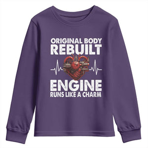 Open Heart Surgery Youth Sweatshirt Original Body Rebuilt Engine Runs Like A Charm TS09 Purple Print Your Wear