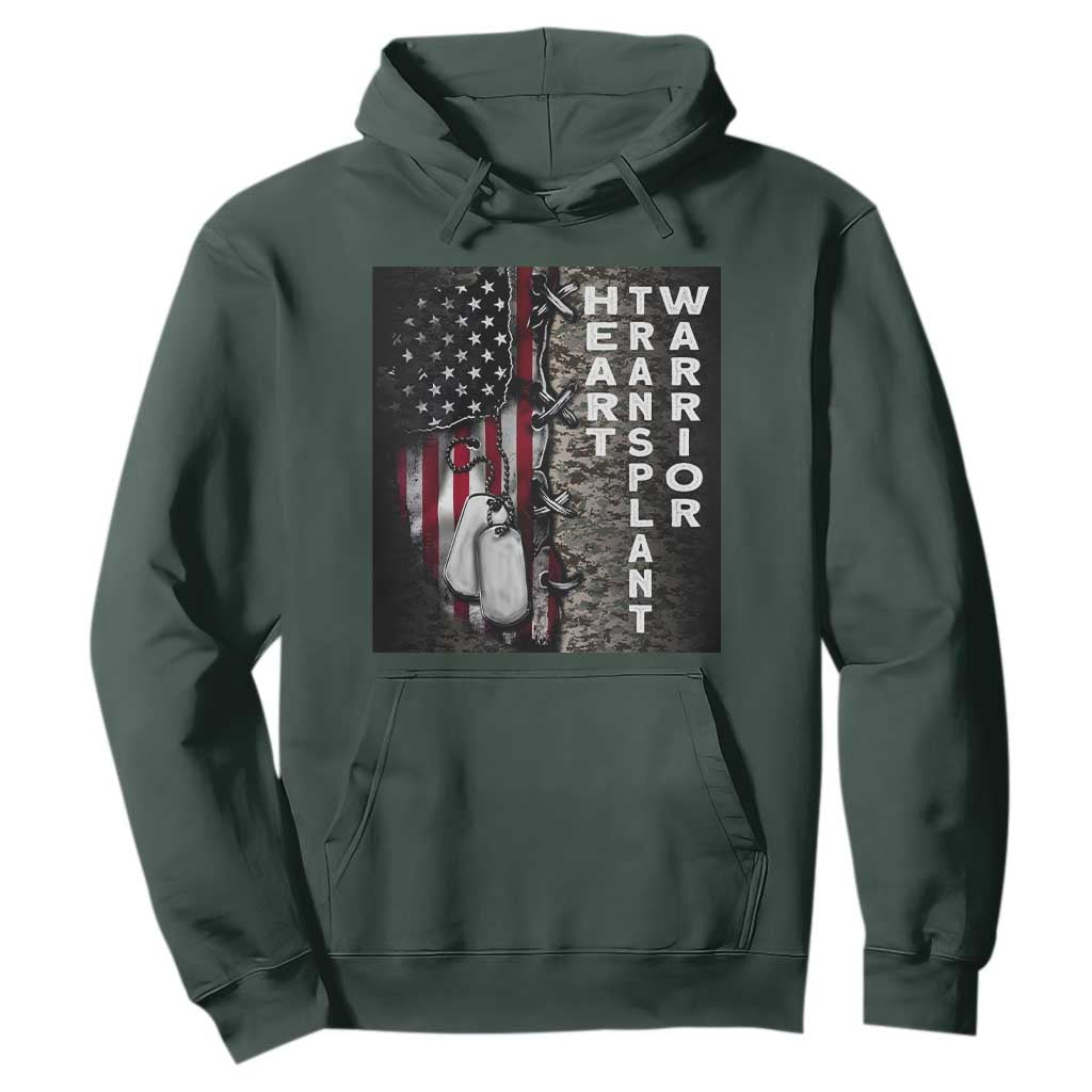 Heart Transplant Warrior Hoodie Surgery Survivor American Flag TS09 Dark Forest Green Print Your Wear