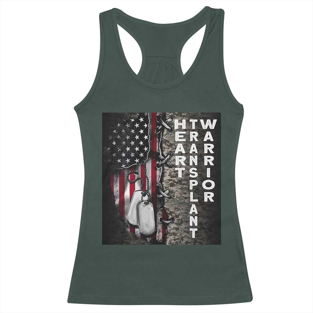 Heart Transplant Warrior Racerback Tank Top Surgery Survivor American Flag TS09 Dark Forest Green Print Your Wear