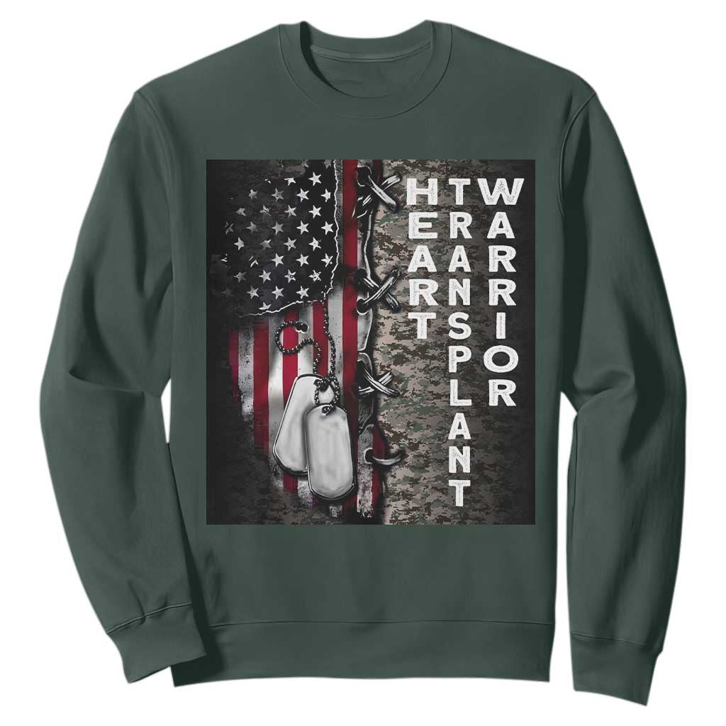 Heart Transplant Warrior Sweatshirt Surgery Survivor American Flag TS09 Dark Forest Green Print Your Wear