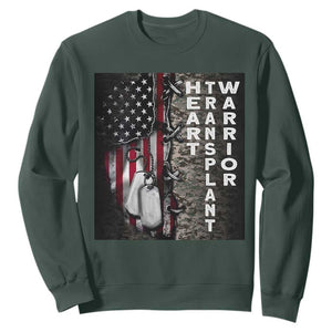 Heart Transplant Warrior Sweatshirt Surgery Survivor American Flag TS09 Dark Forest Green Print Your Wear