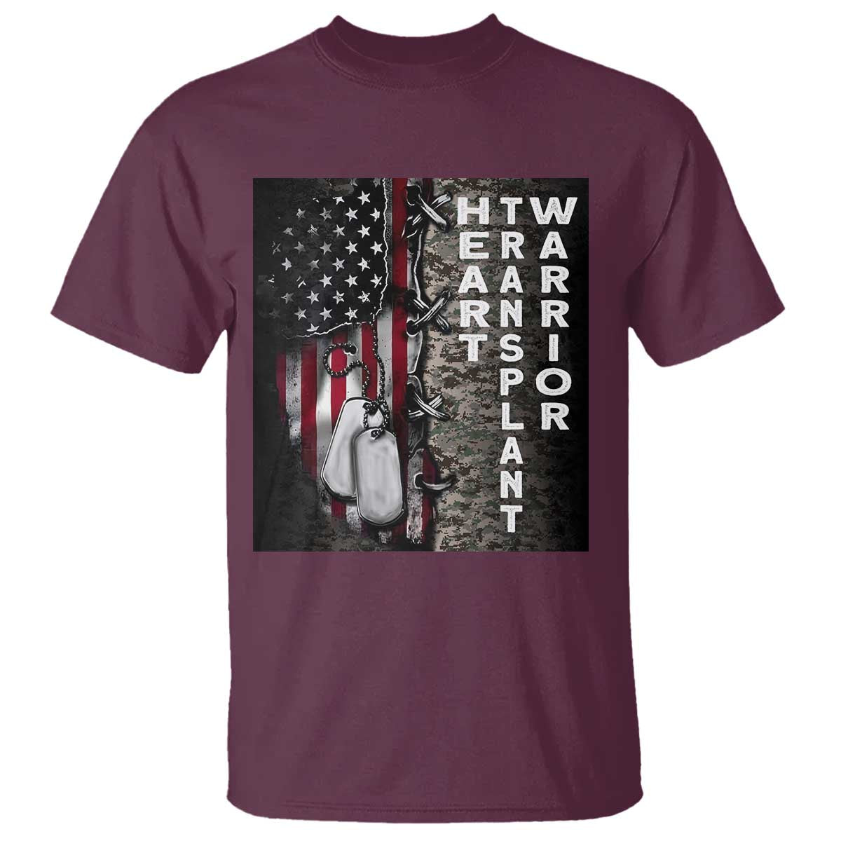 Heart Transplant Warrior T Shirt Surgery Survivor American Flag TS09 Maroon Print Your Wear