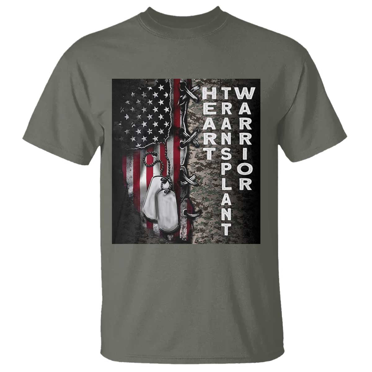 Heart Transplant Warrior T Shirt Surgery Survivor American Flag TS09 Military Green Print Your Wear