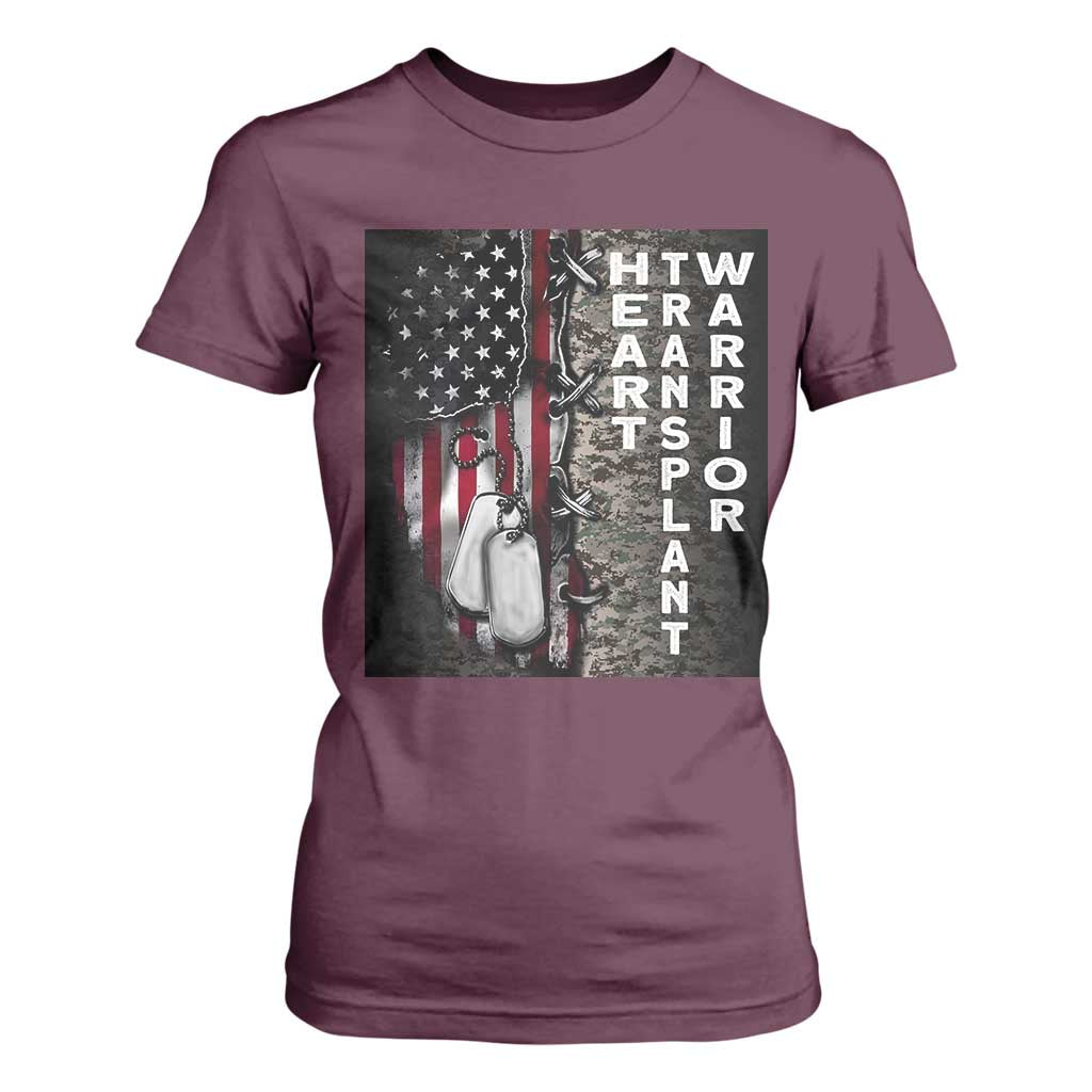 Heart Transplant Warrior T Shirt For Women Surgery Survivor American Flag TS09 Maroon Print Your Wear