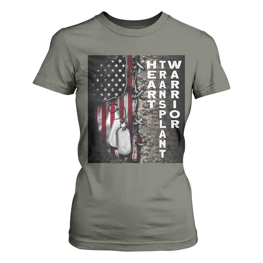 Heart Transplant Warrior T Shirt For Women Surgery Survivor American Flag TS09 Military Green Print Your Wear
