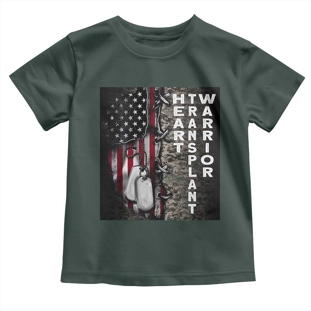 Heart Transplant Warrior Toddler T Shirt Surgery Survivor American Flag TS09 Dark Forest Green Print Your Wear