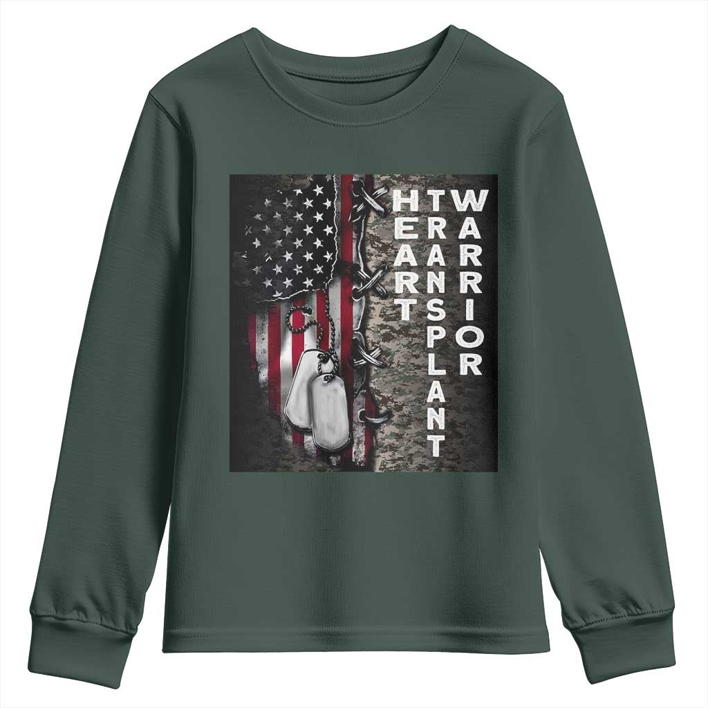 Heart Transplant Warrior Youth Sweatshirt Surgery Survivor American Flag TS09 Dark Forest Green Print Your Wear