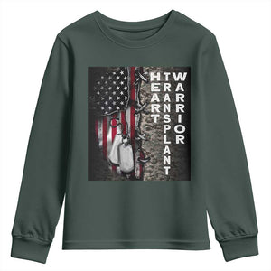 Heart Transplant Warrior Youth Sweatshirt Surgery Survivor American Flag TS09 Dark Forest Green Print Your Wear