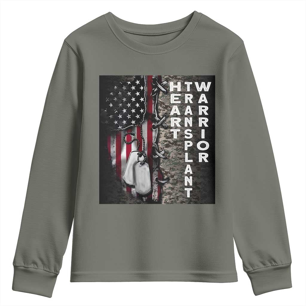 Heart Transplant Warrior Youth Sweatshirt Surgery Survivor American Flag TS09 Military Green Print Your Wear