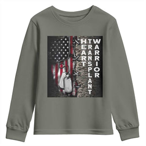 Heart Transplant Warrior Youth Sweatshirt Surgery Survivor American Flag TS09 Military Green Print Your Wear