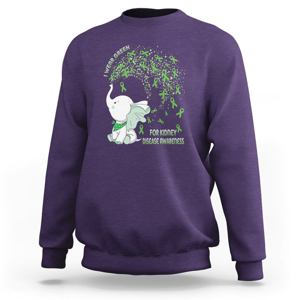 I Wear Green For Kidney Disease Awareness Elephant Survivors Sweatshirt TS09 Purple Printyourwear