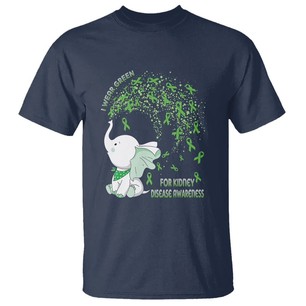 I Wear Green For Kidney Disease Awareness Elephant Survivors T Shirt TS09 Navy Printyourwear