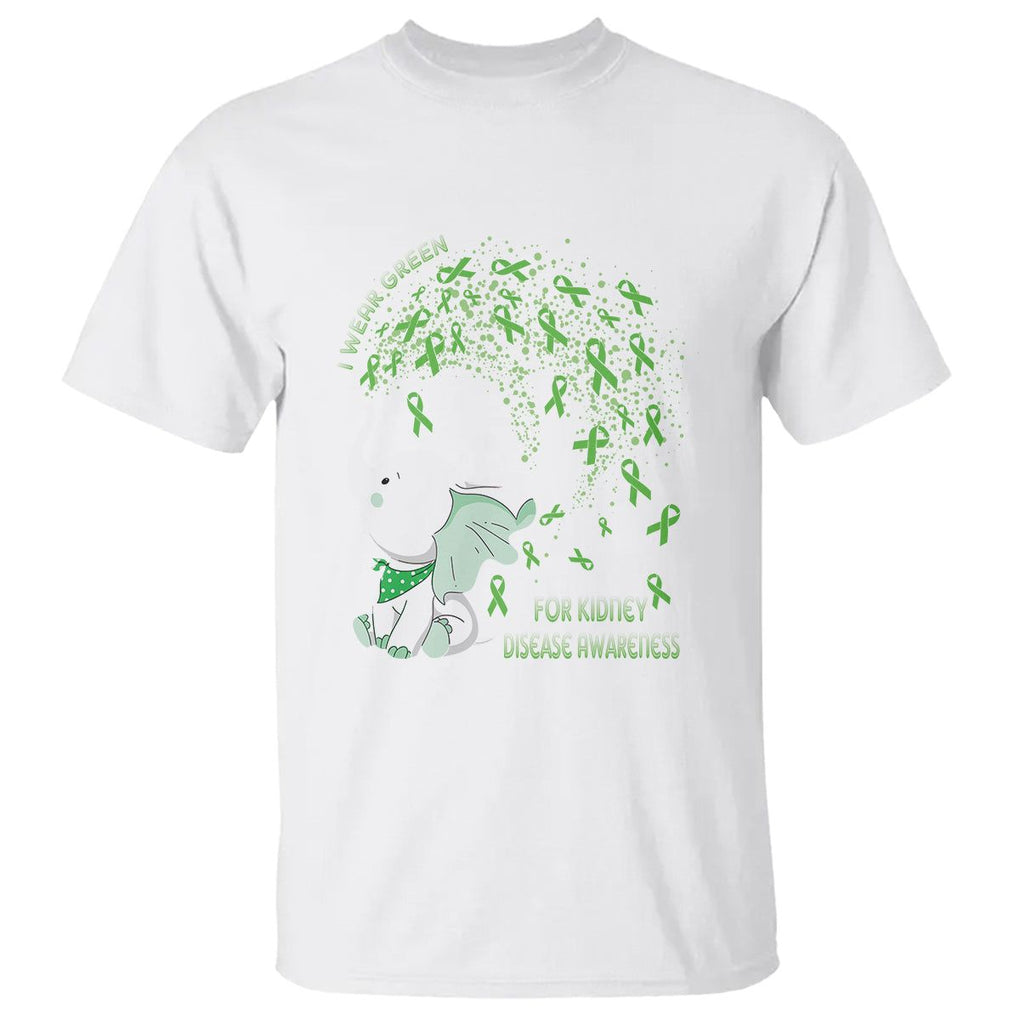 I Wear Green For Kidney Disease Awareness Elephant Survivors T Shirt TS09 White Printyourwear