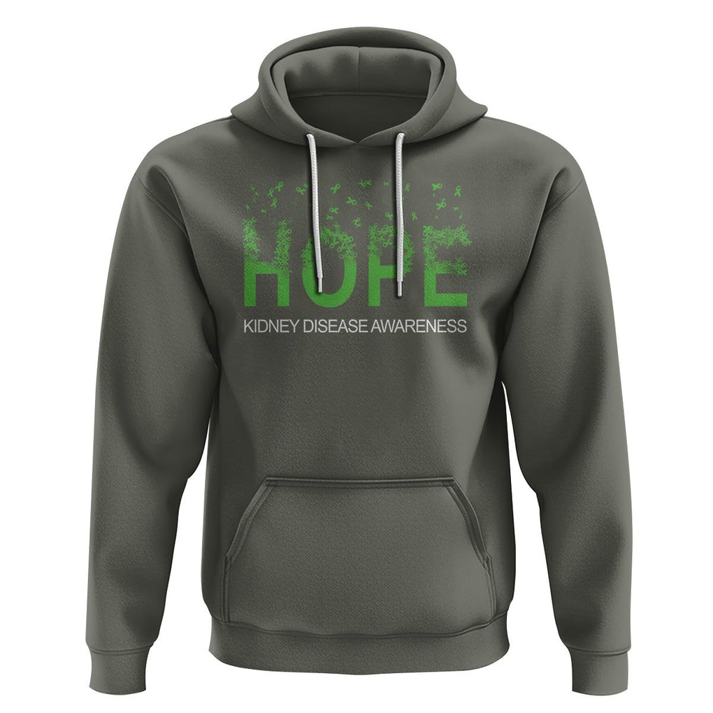 Kidney Disease Awareness Month Hoodie Hope Green Ribbon Support TS09 Military Green Printyourwear