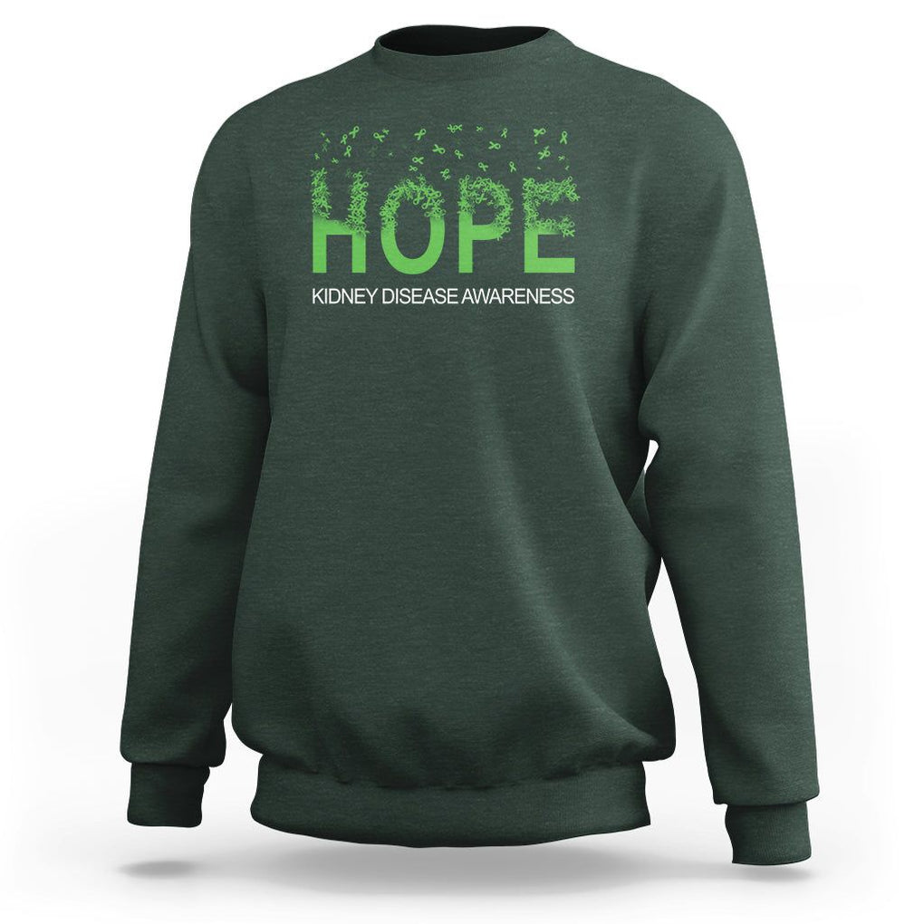 Kidney Disease Awareness Month Sweatshirt Hope Green Ribbon Support TS09 Dark Forest Green Printyourwear