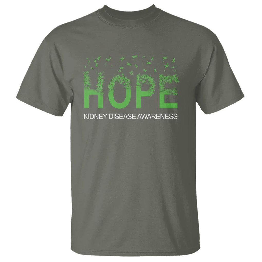 Kidney Disease Awareness Month T Shirt Hope Green Ribbon Support TS09 Military Green Printyourwear