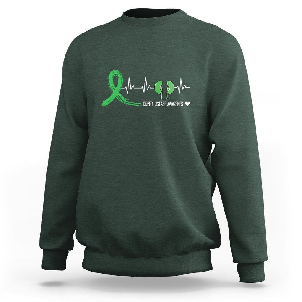 Kidney Disease Awareness Month Sweatshirt Heartbeat Transplant Organ Donor TS09 Dark Forest Green Printyourwear