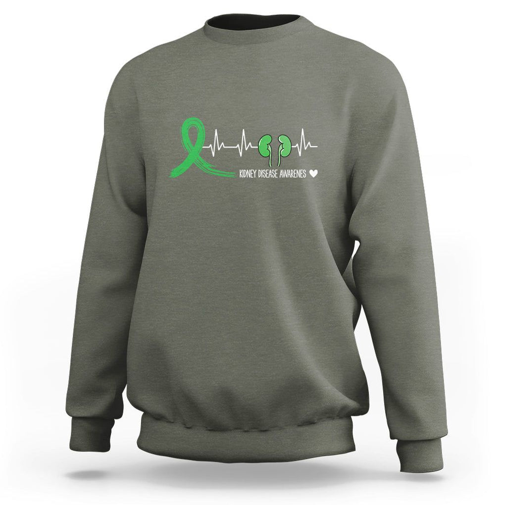 Kidney Disease Awareness Month Sweatshirt Heartbeat Transplant Organ Donor TS09 Military Green Printyourwear