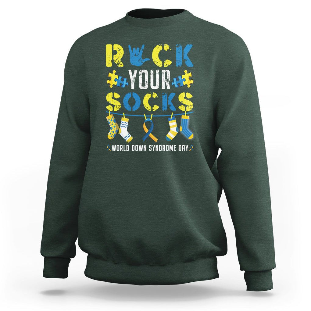 Down Syndrome Day Funny Rock Your Sock Sweatshirt TS09 Dark Forest Green Printyourwear