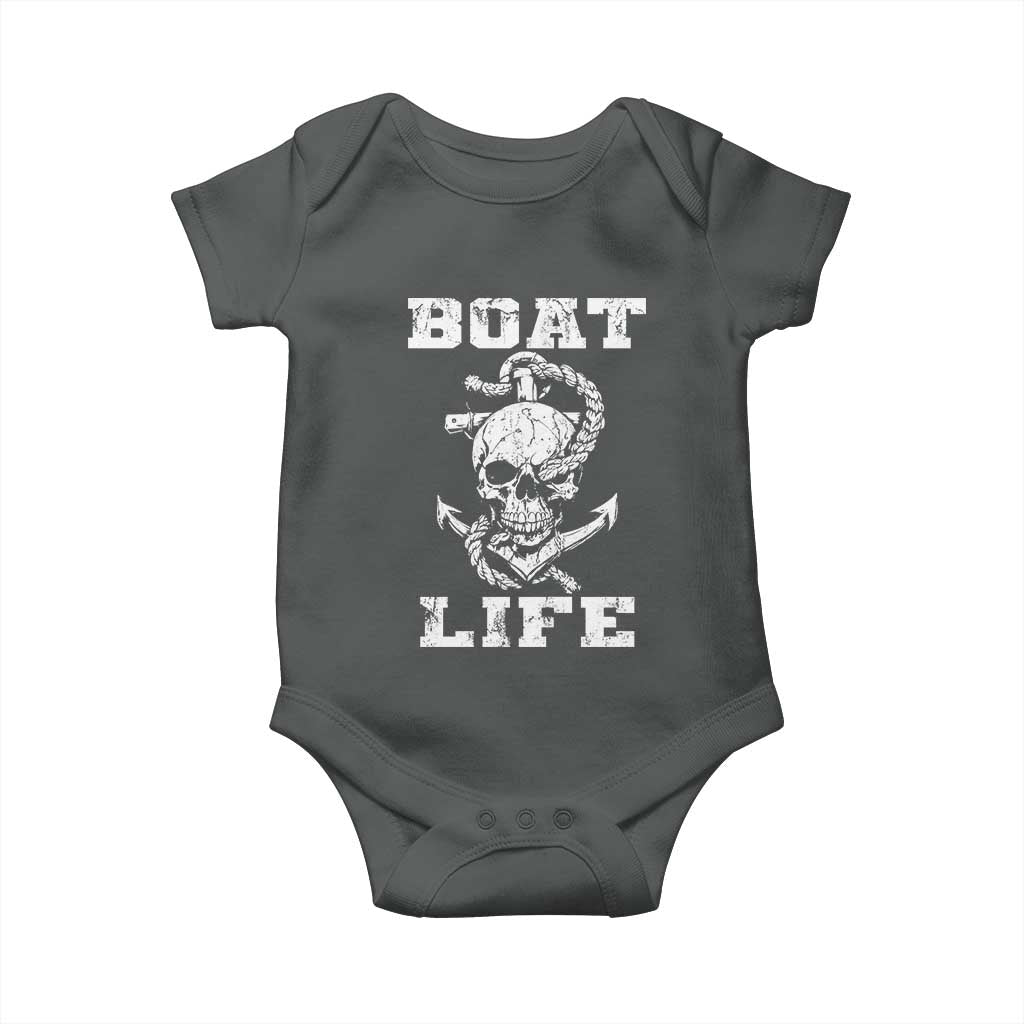 Boat Life Baby Onesie Funny Skull Anchor TS09 Dark Heather Print Your Wear