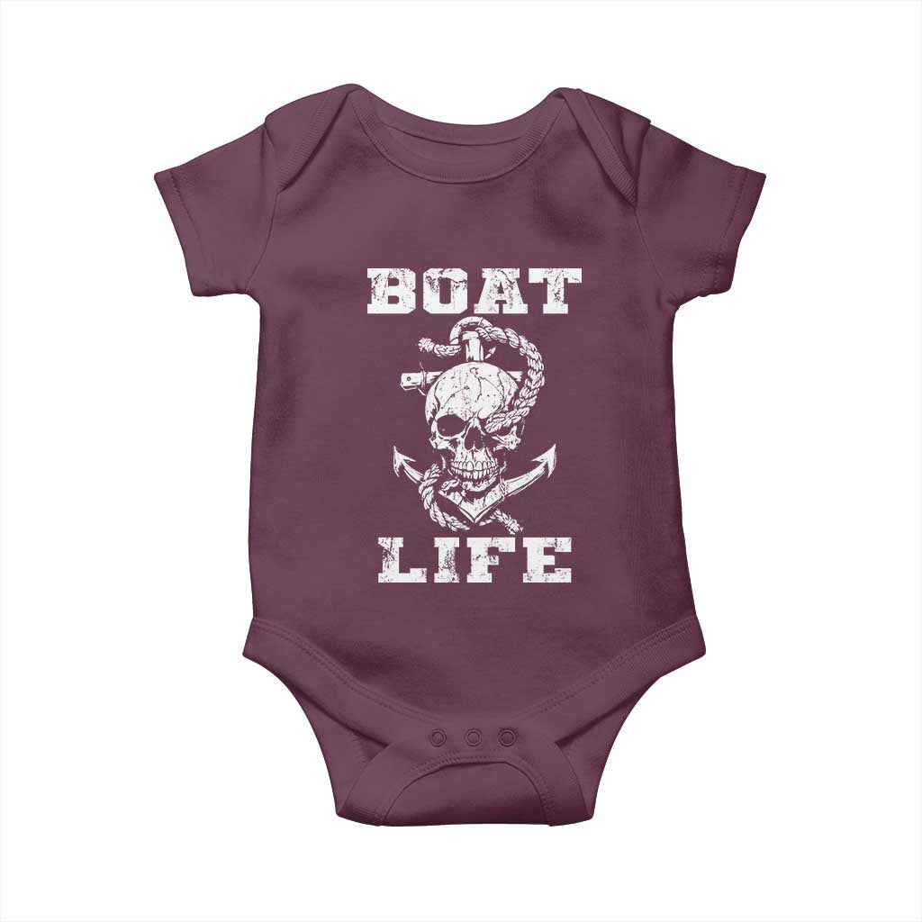 Boat Life Baby Onesie Funny Skull Anchor TS09 Maroon Print Your Wear