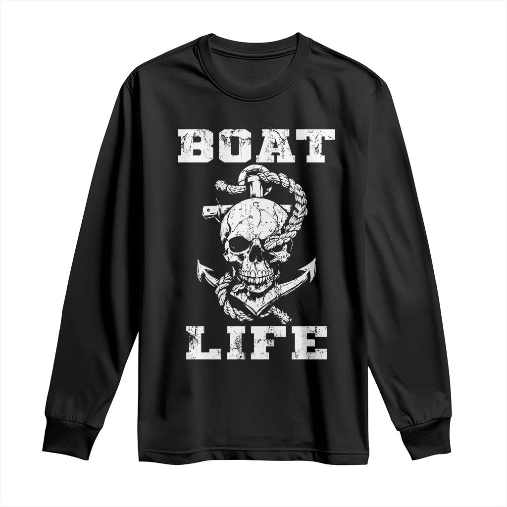 Boat Life Long Sleeve Shirt Funny Skull Anchor TS09 Black Print Your Wear