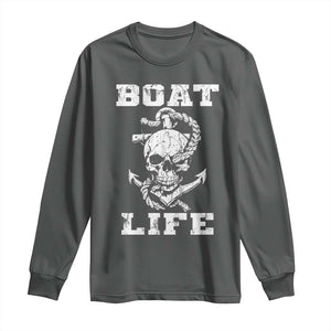Boat Life Long Sleeve Shirt Funny Skull Anchor TS09 Dark Heather Print Your Wear