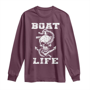 Boat Life Long Sleeve Shirt Funny Skull Anchor TS09 Maroon Print Your Wear