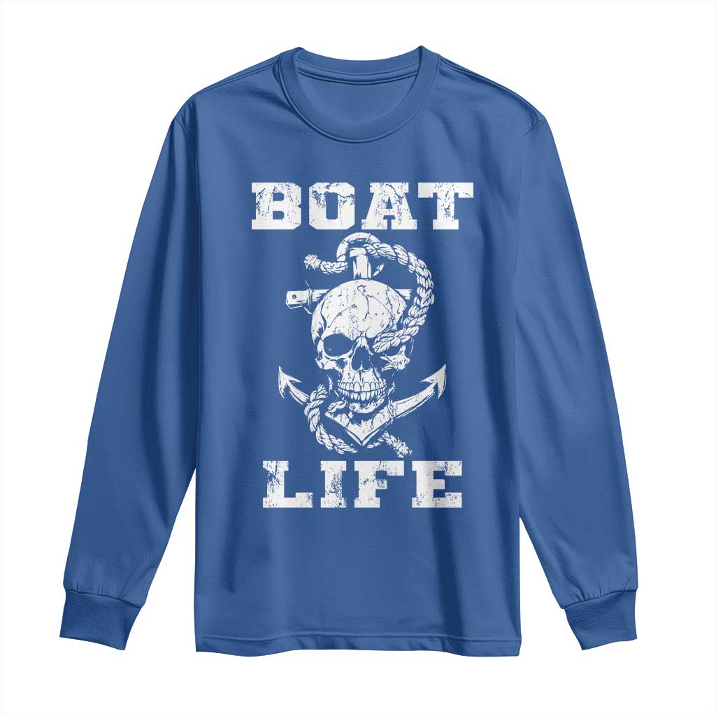 Boat Life Long Sleeve Shirt Funny Skull Anchor TS09 Royal Blue Print Your Wear