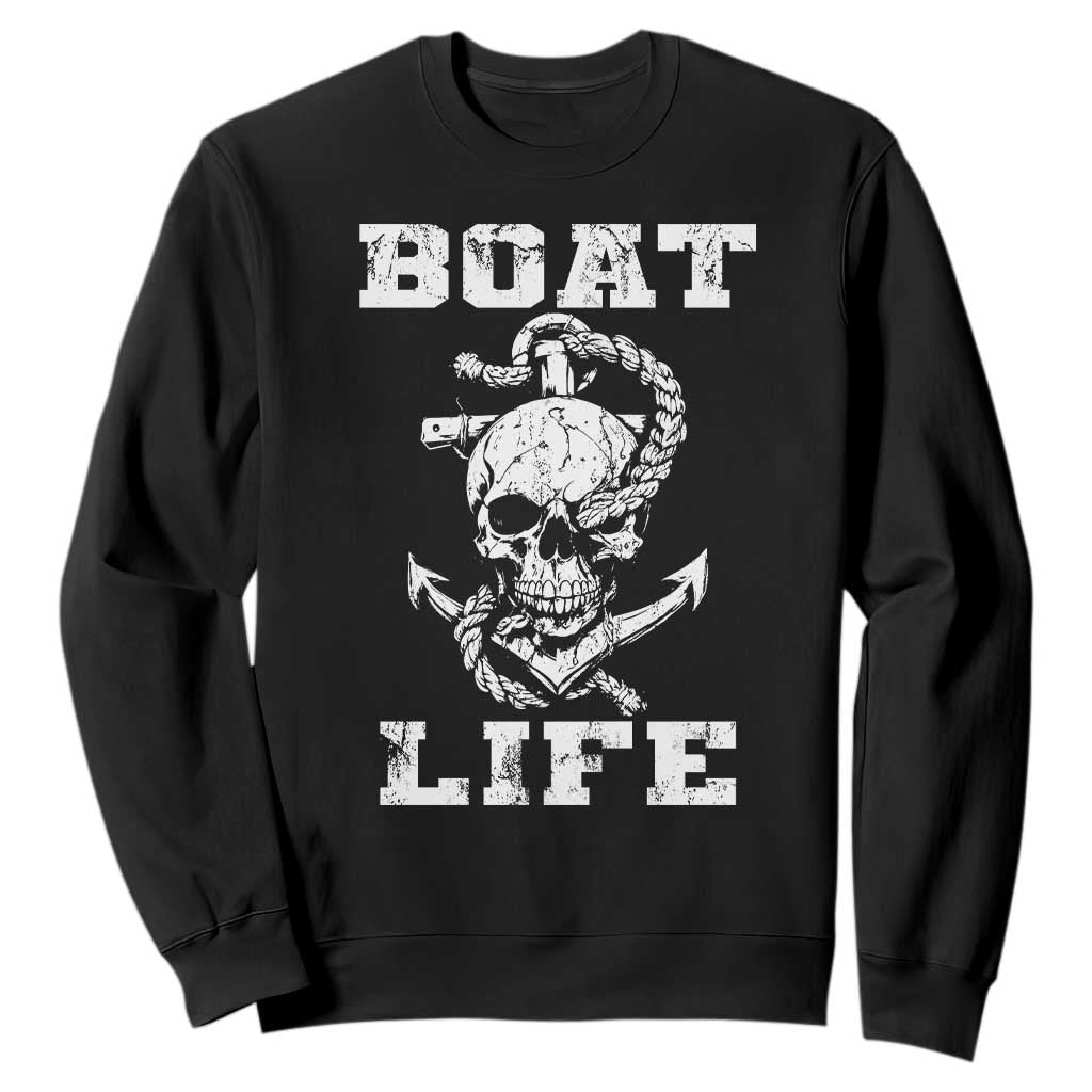 Boat Life Sweatshirt Funny Skull Anchor TS09 Black Print Your Wear