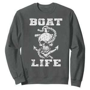 Boat Life Sweatshirt Funny Skull Anchor TS09 Dark Heather Print Your Wear