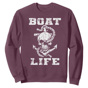 Boat Life Sweatshirt Funny Skull Anchor TS09 Maroon Print Your Wear