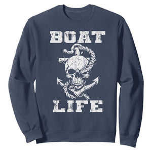 Boat Life Sweatshirt Funny Skull Anchor TS09 Navy Print Your Wear