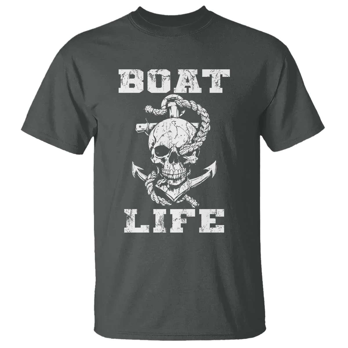 Boat Life T Shirt Funny Skull Anchor TS09 Dark Heather Print Your Wear