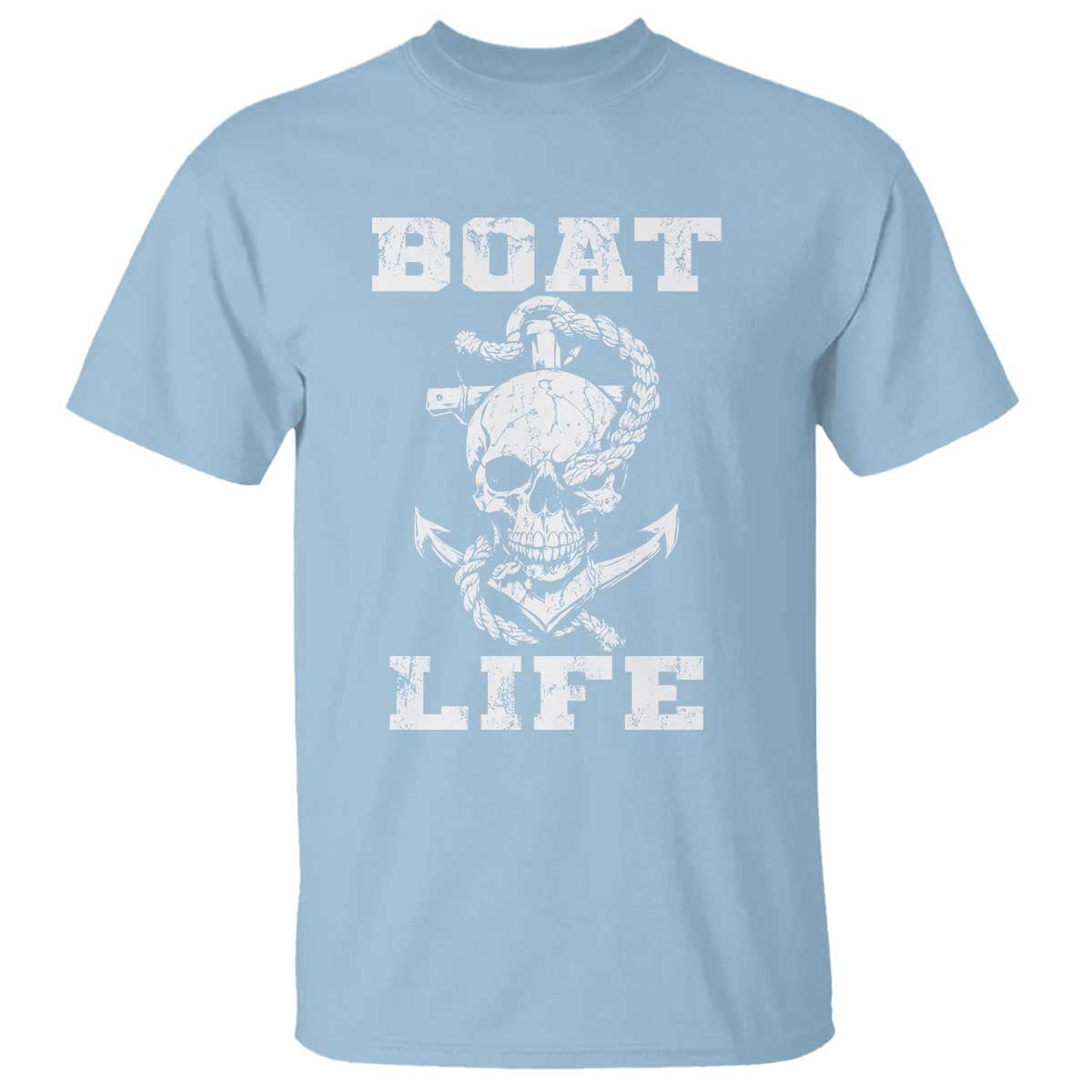 Boat Life T Shirt Funny Skull Anchor TS09 Light Blue Print Your Wear