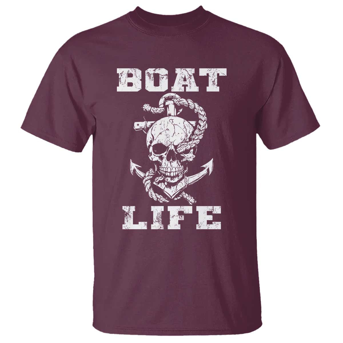 Boat Life T Shirt Funny Skull Anchor TS09 Maroon Print Your Wear