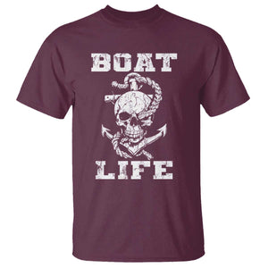 Boat Life T Shirt Funny Skull Anchor TS09 Maroon Print Your Wear