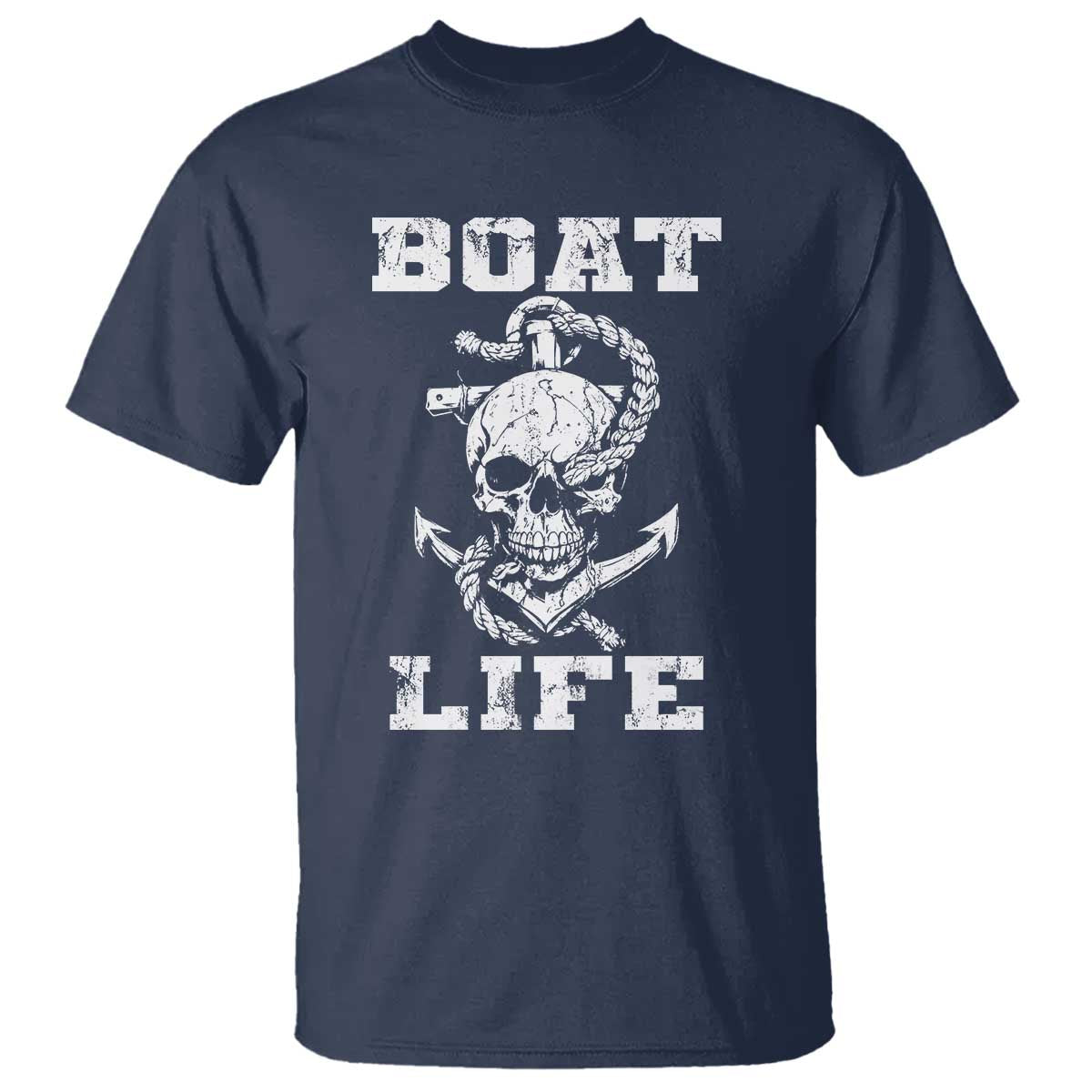 Boat Life T Shirt Funny Skull Anchor TS09 Navy Print Your Wear