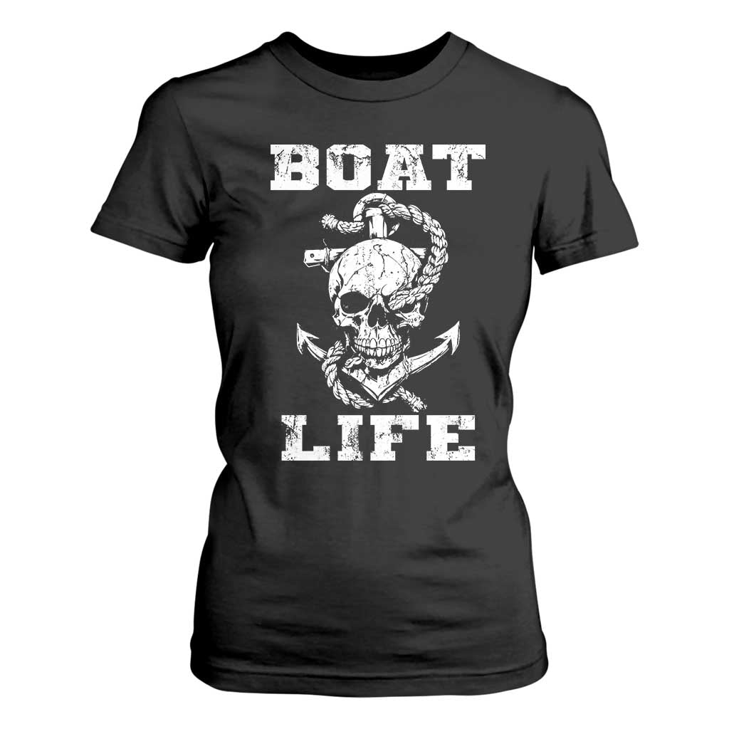 Boat Life T Shirt For Women Funny Skull Anchor TS09 Black Print Your Wear