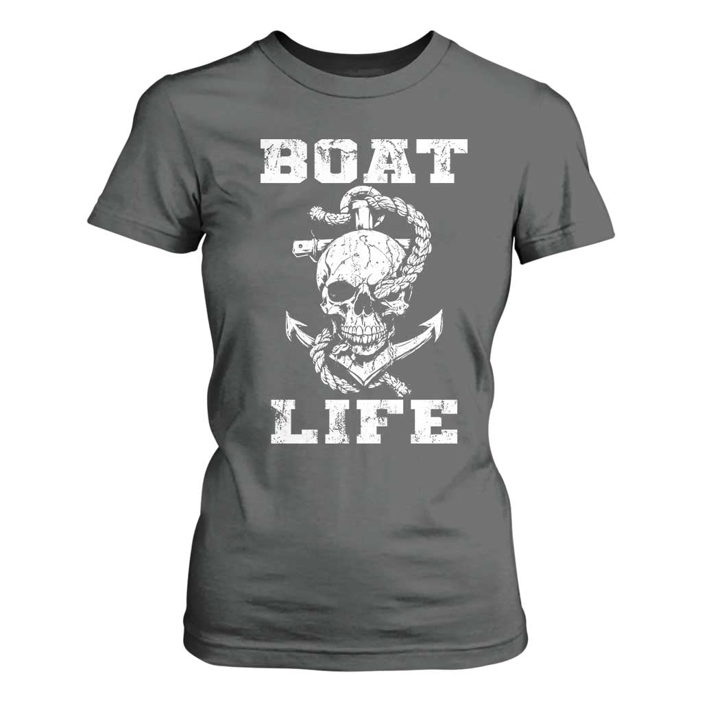 Boat Life T Shirt For Women Funny Skull Anchor TS09 Dark Heather Print Your Wear