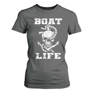 Boat Life T Shirt For Women Funny Skull Anchor TS09 Dark Heather Print Your Wear
