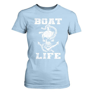 Boat Life T Shirt For Women Funny Skull Anchor TS09 Light Blue Print Your Wear
