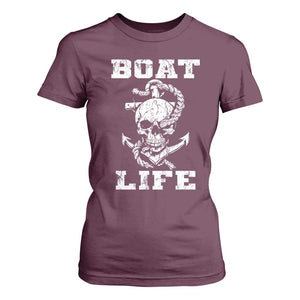 Boat Life T Shirt For Women Funny Skull Anchor TS09 Maroon Print Your Wear