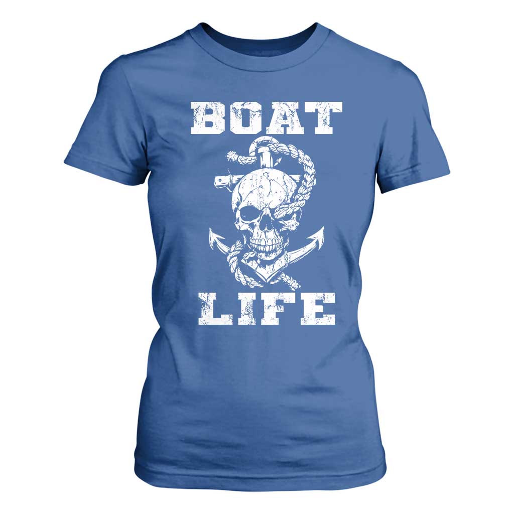 Boat Life T Shirt For Women Funny Skull Anchor TS09 Royal Blue Print Your Wear