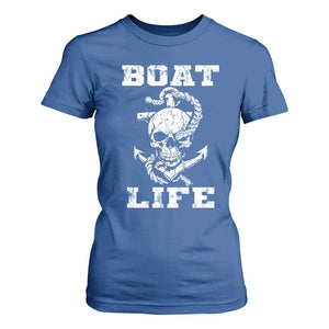 Boat Life T Shirt For Women Funny Skull Anchor TS09 Royal Blue Print Your Wear